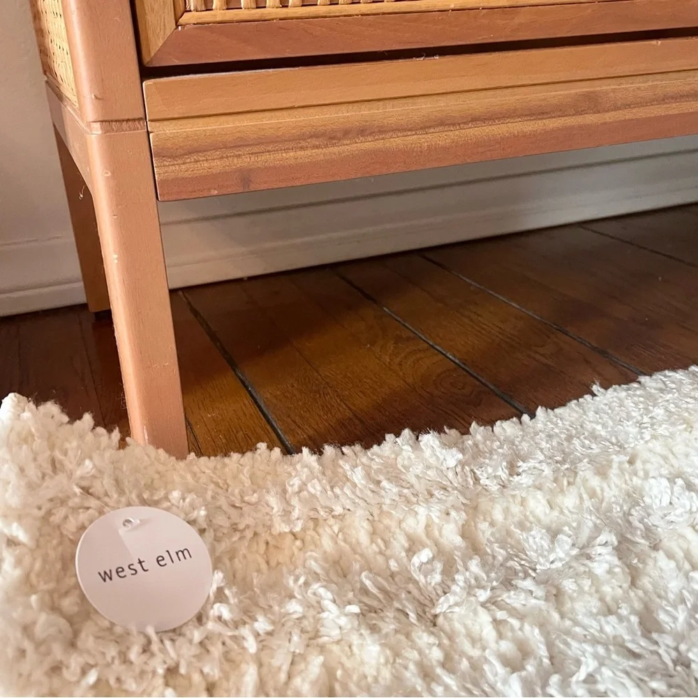 NEW West Elm White Cream Boho Tassel Geometric Shag Area Rug Carpet - 10' x 8'